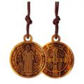  1" WOOD ST. BENEDICT MEDAL ON LEATHER CORD 